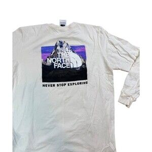 The North Face Men's Long-Sleeve Box NSE Tee Size Large White Mountain Logo